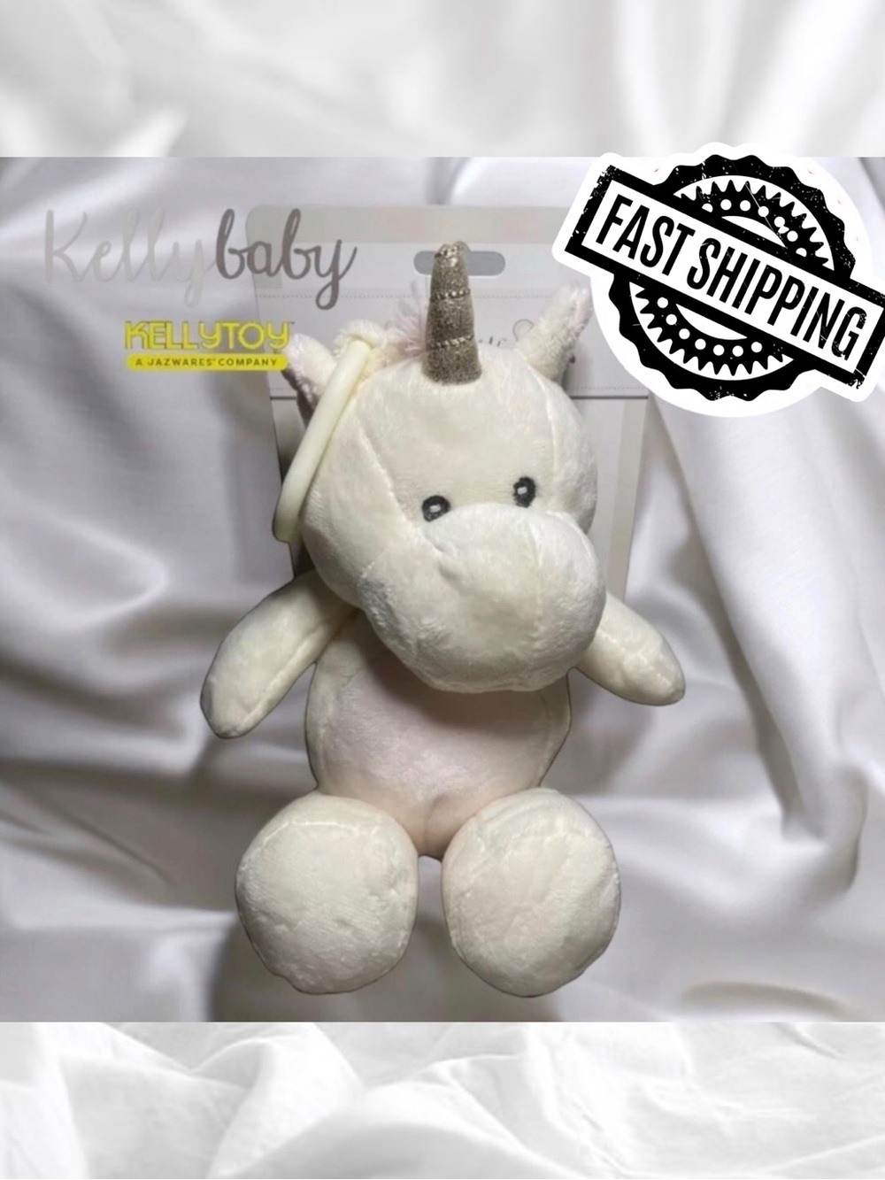 NEW Kelly Baby 10” Ivory Unicorn Plush Teether Baby Shower Gift FAST SHIPPING